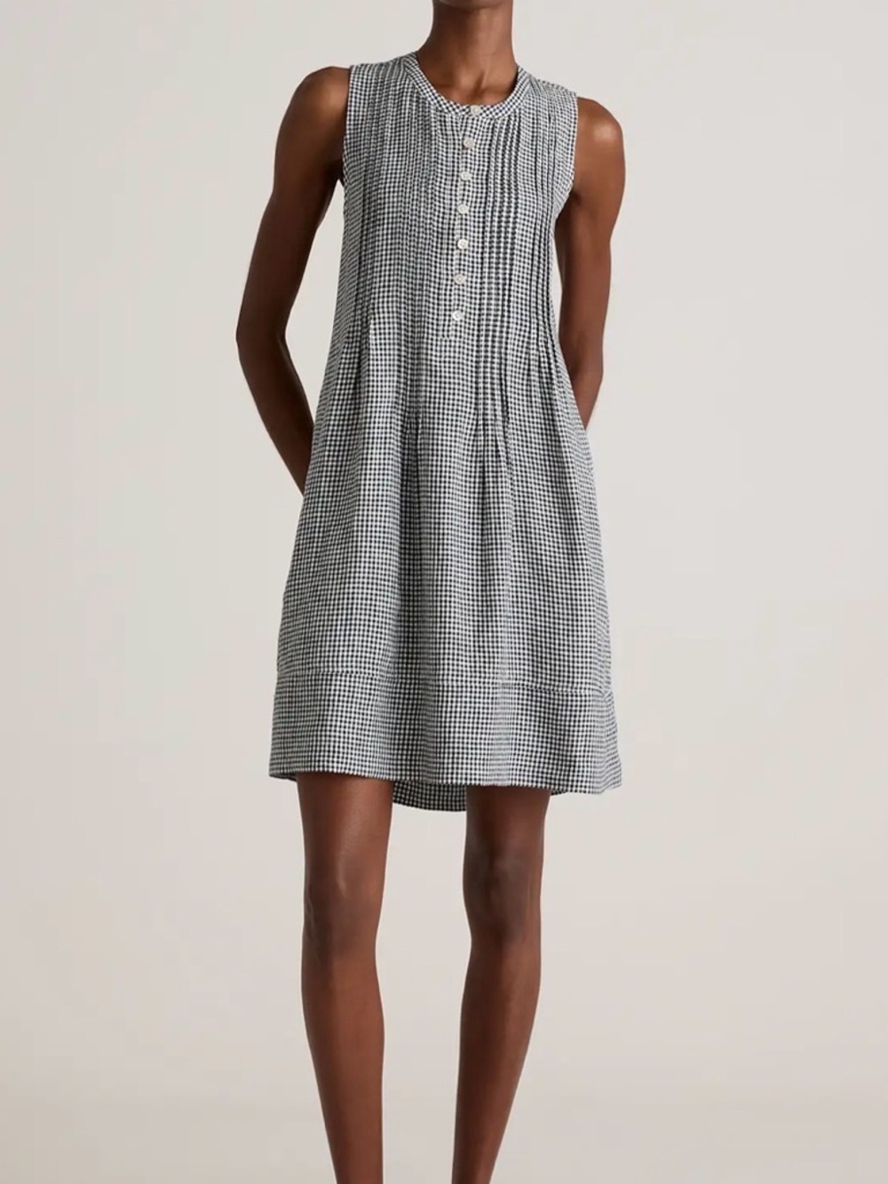 Quince Black and White Gingham Sleeveless Mini Dress